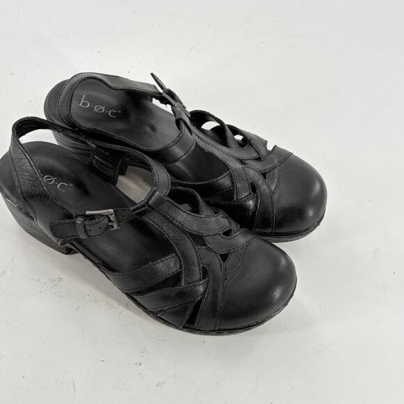 Born boc Persi Sandals Heels 8 Black Leather Mary Janes Comfort Work Career - Picture 6 of 7